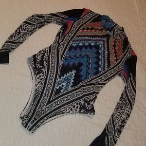 Mesh top black body suit with snap bottom